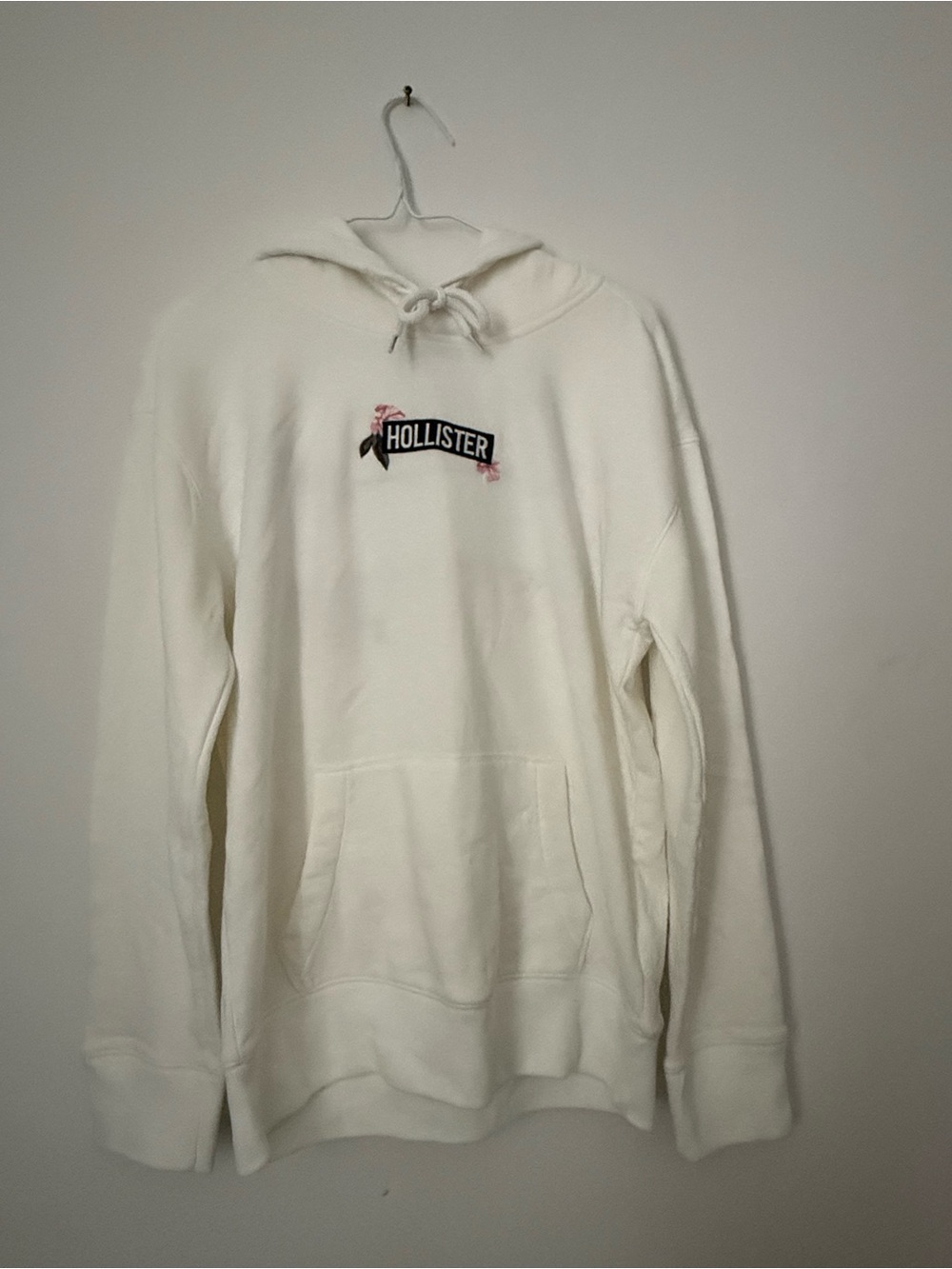 Hollister Men's Off-White Hoodie with Embroidered Logo